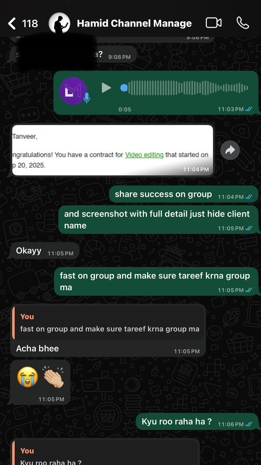 A student's first international video-editing client
