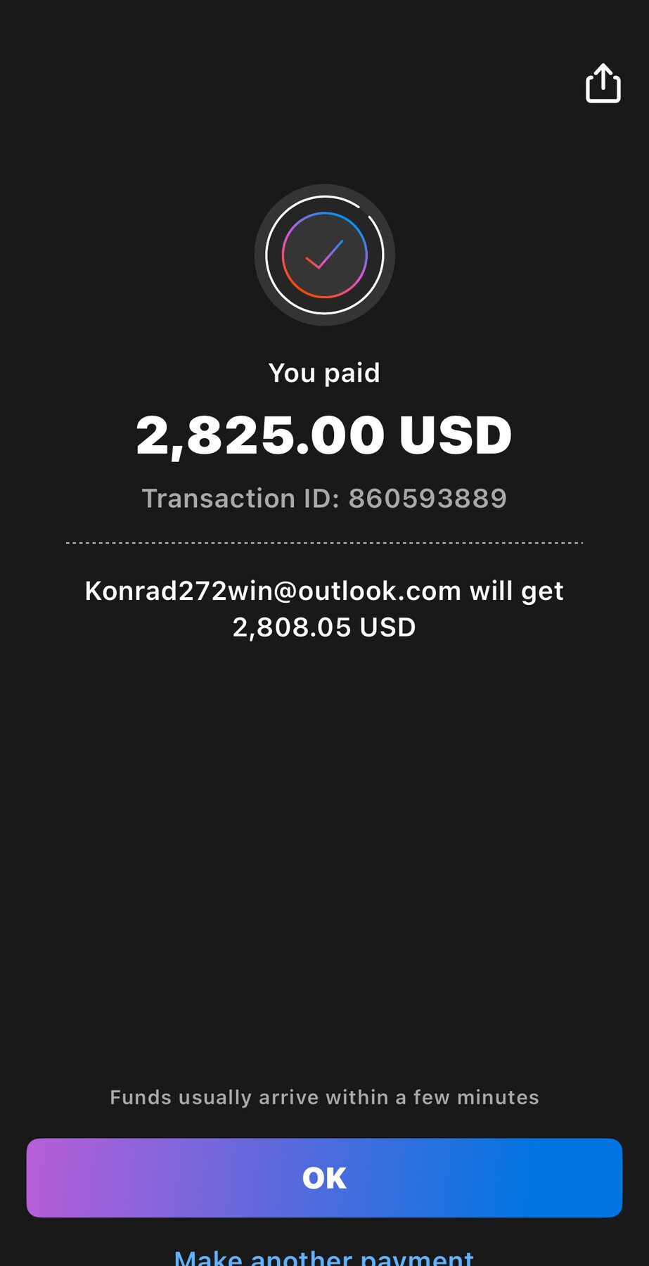 $2,825 successfully paid to an international partner