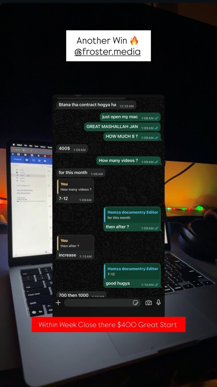 $400 client closed within one week