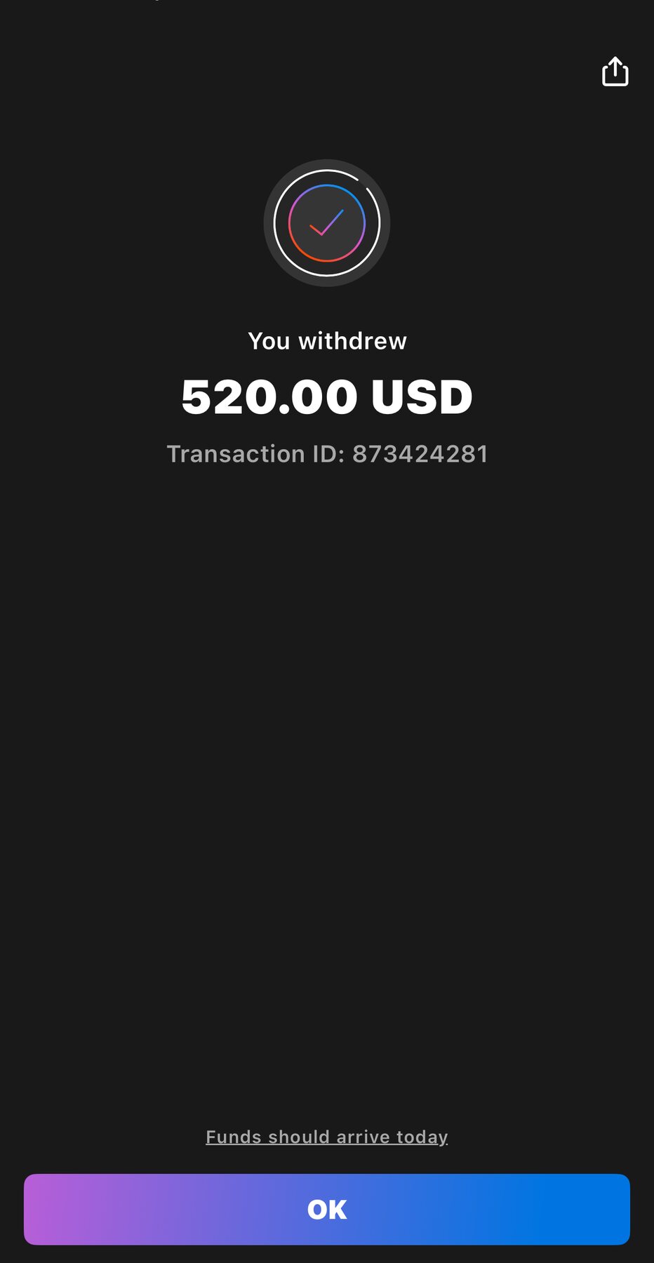 $520 successfully withdrawn