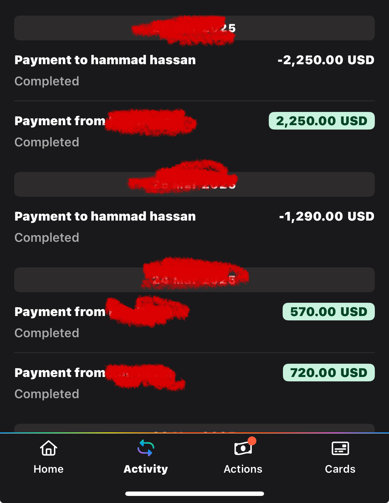 International client payment results